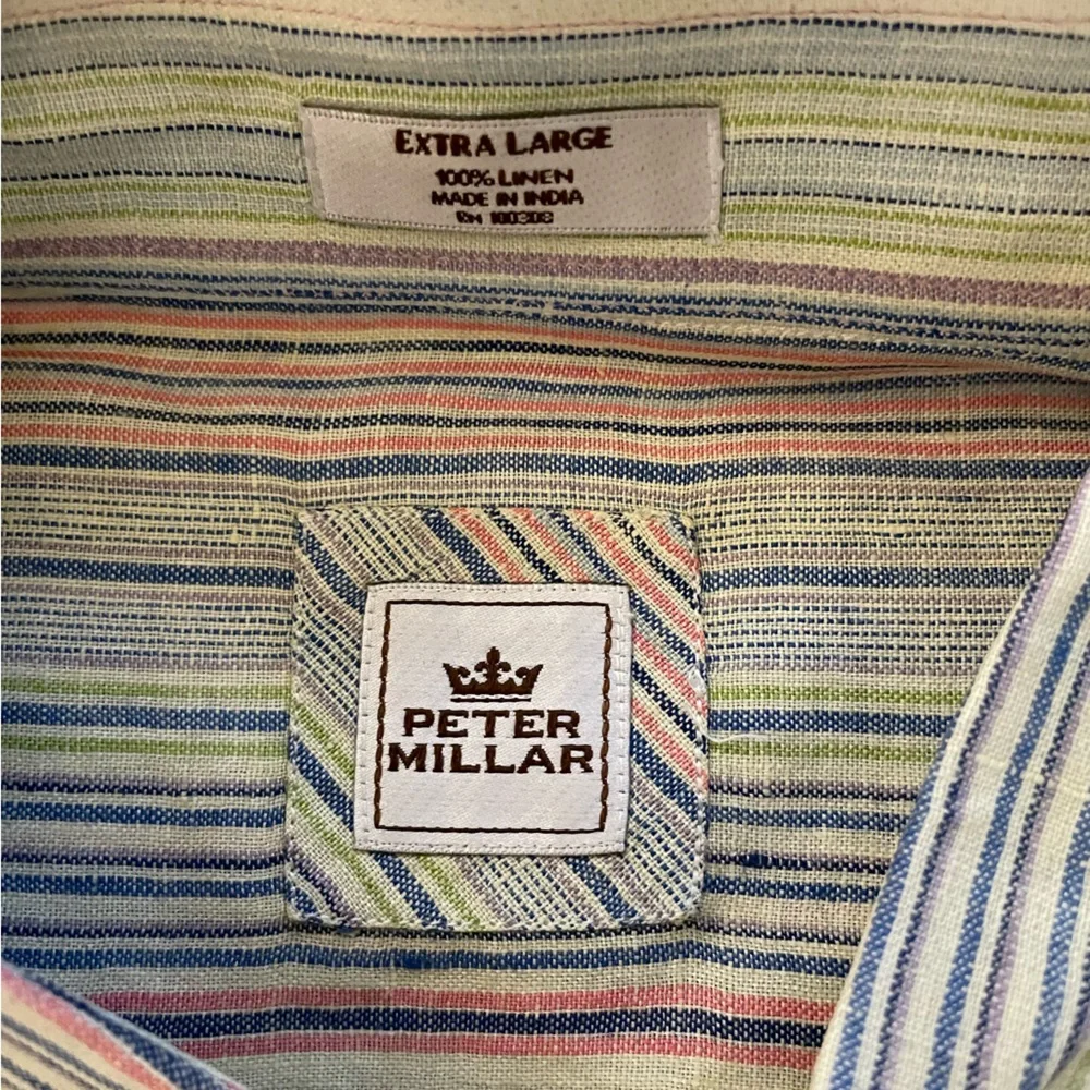 PETER MILLAR Multicolor Stripe Linen Sport Shirt‎ Size XL $160